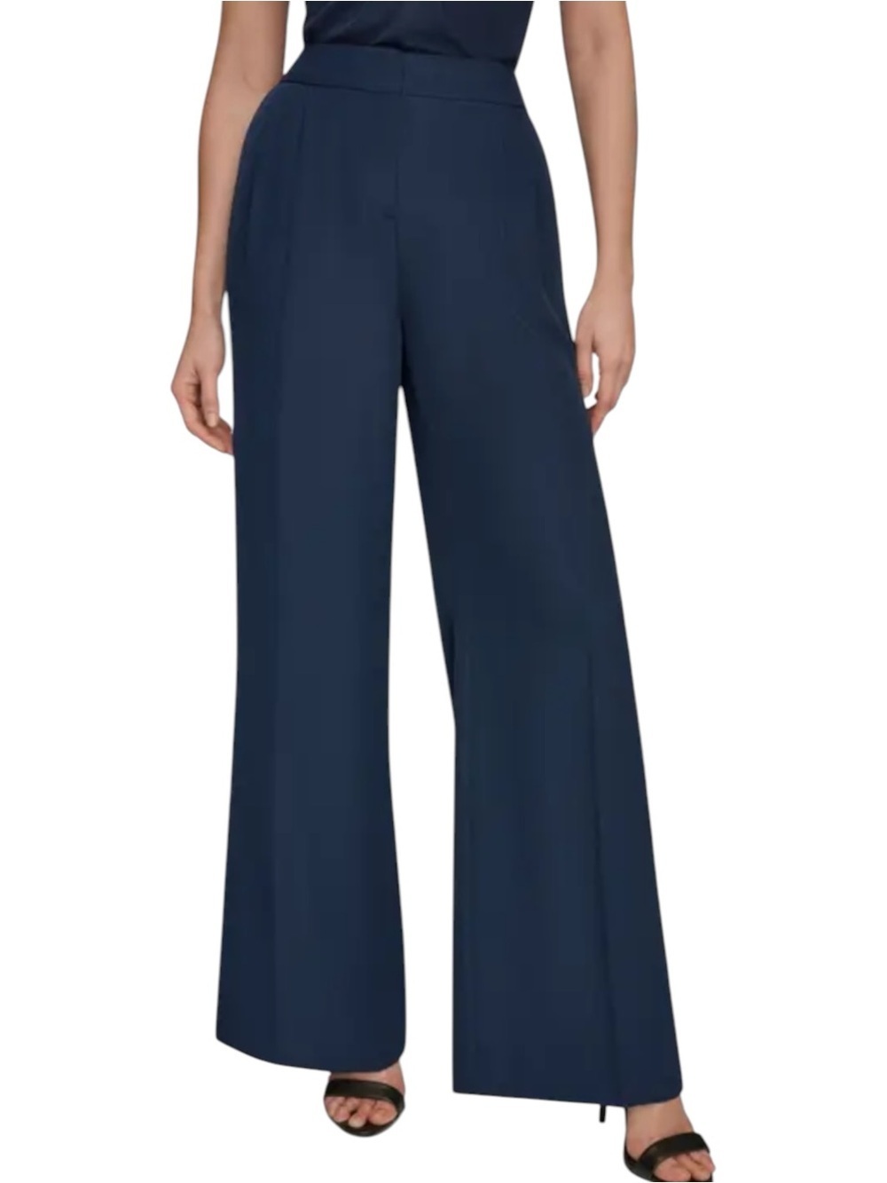 DKNY Navy Wide Leg Dress Pants 16 High Rise Career Work Trousers Classic